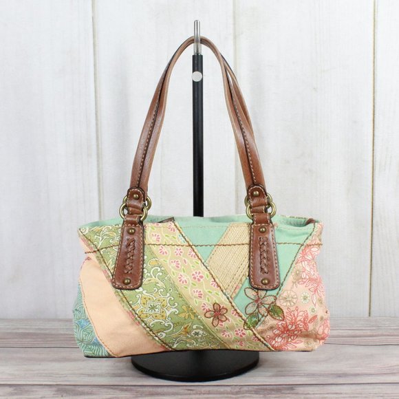 Fossil Handbags - Fossil Genuine Classic Multicolor Embroidered Floral Cotton Patchwork Tote Bag